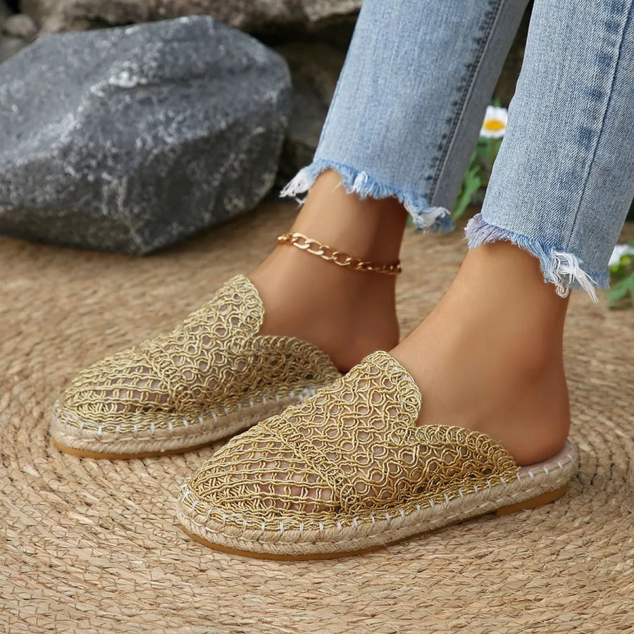 Woven Crochet Espadrille Sandals Gold / 36 Apparel and Accessories