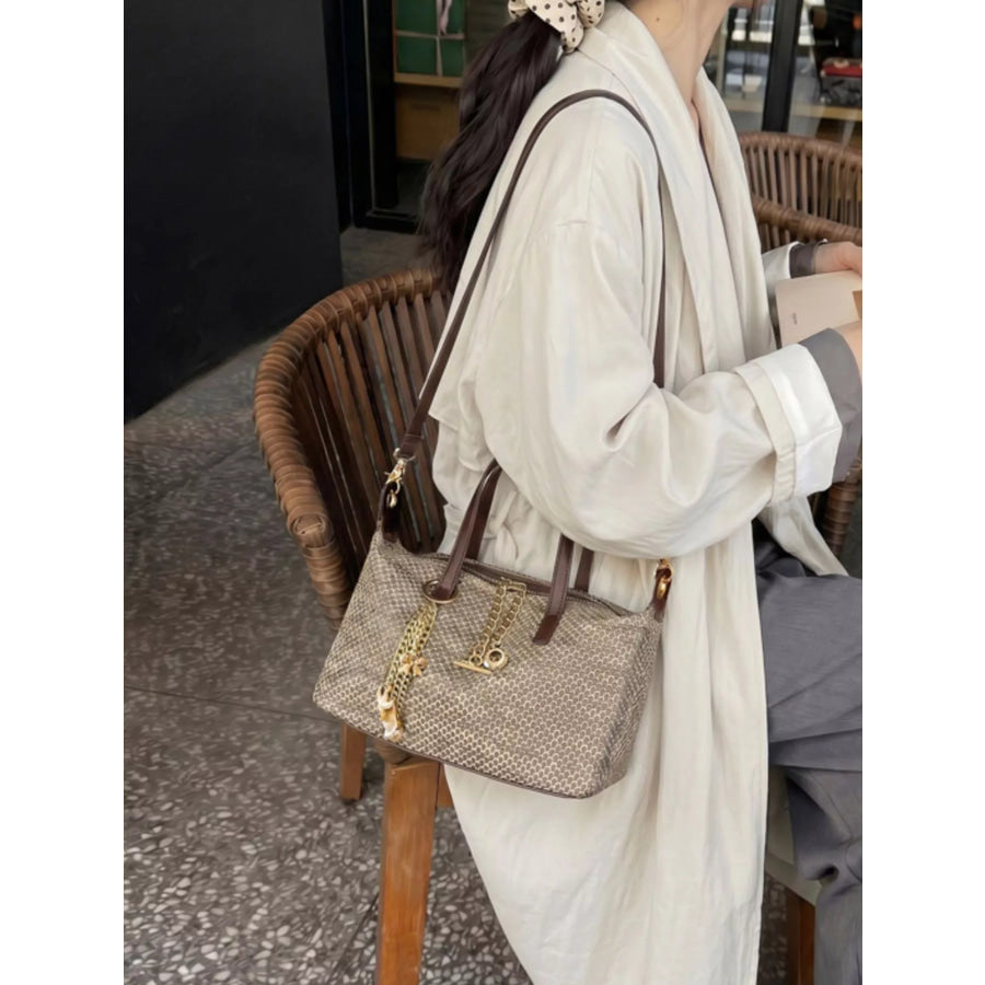 Woven Crossbody Bag with Gold Chain Accents Grey / onesize Apparel and Accessories