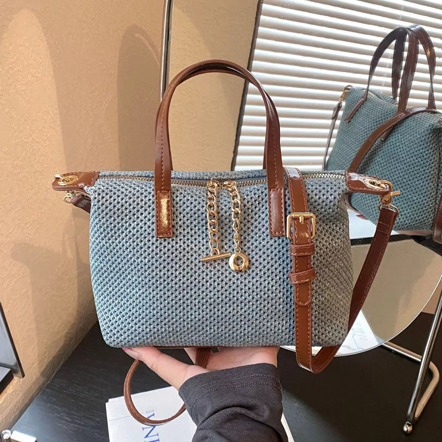 Woven Crossbody Bag with Leather Accents Blue / onesize Apparel and Accessories
