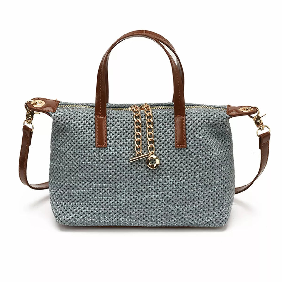 Woven Crossbody Bag with Leather Accents Blue / onesize Apparel and Accessories