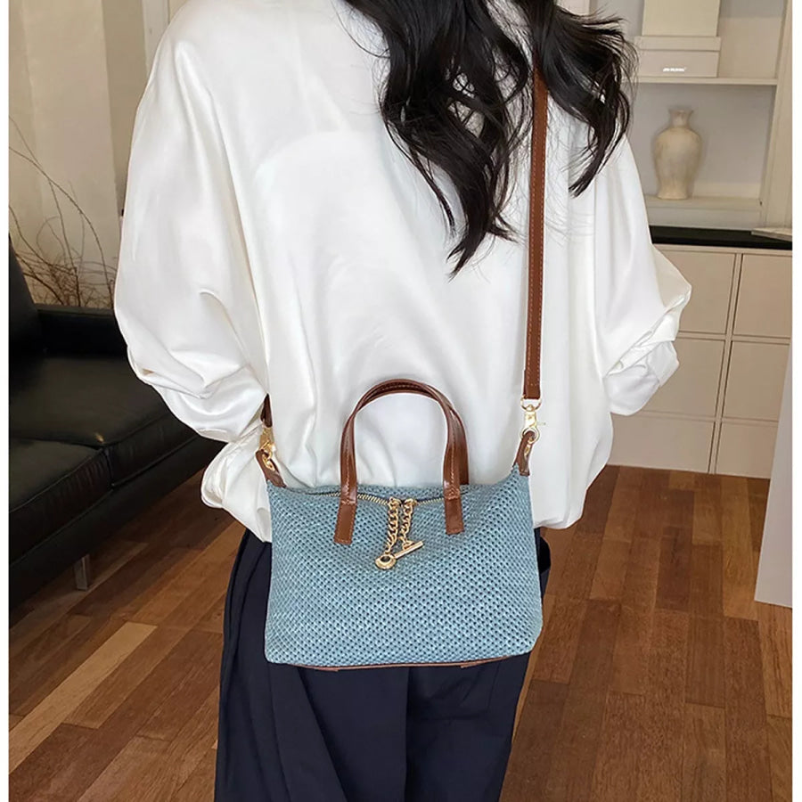 Woven Crossbody Bag with Leather Accents Blue / onesize Apparel and Accessories