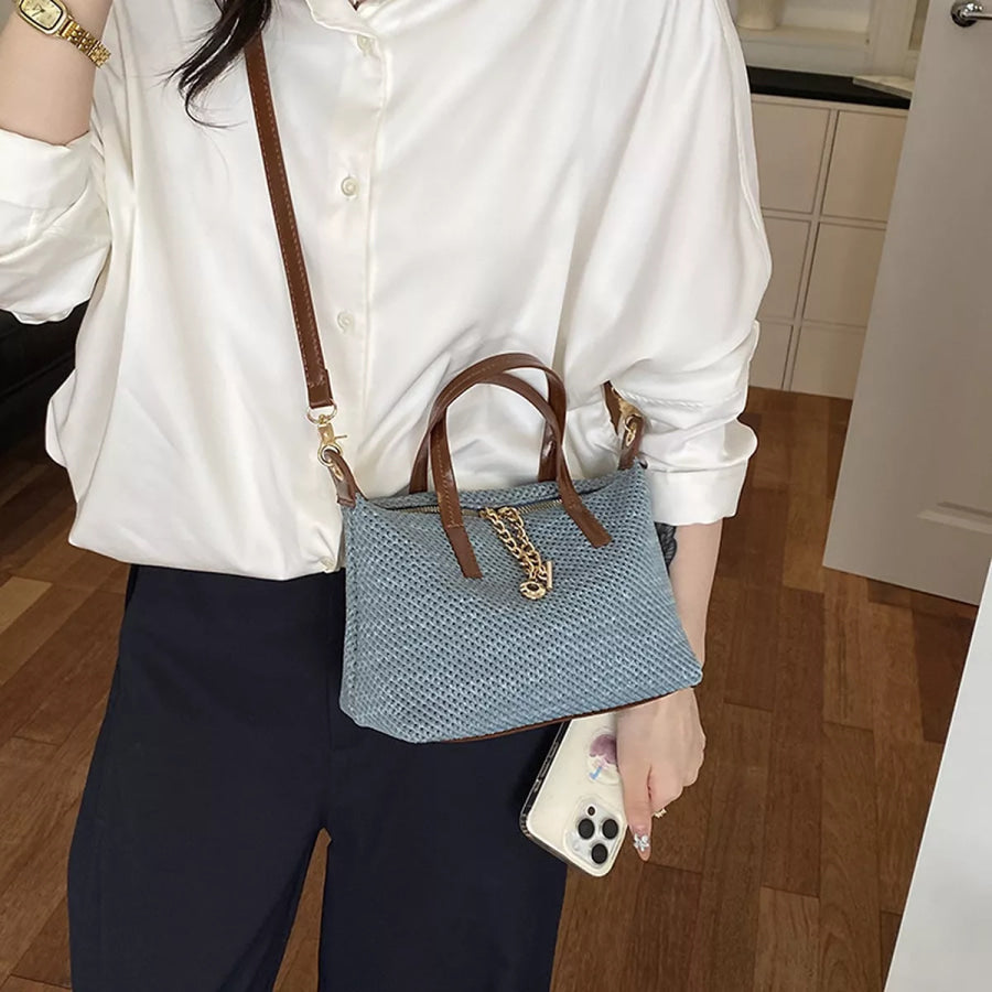 Woven Crossbody Bag with Leather Accents Blue / onesize Apparel and Accessories