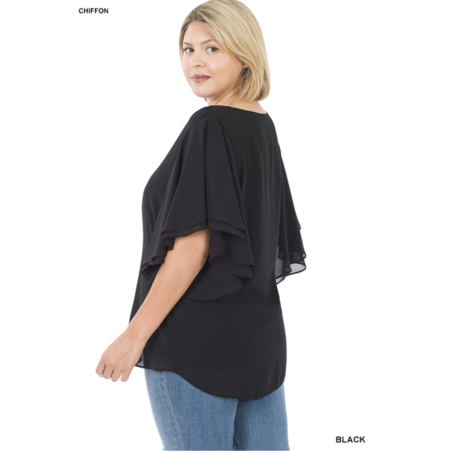 Coming Soon! Woven Double Layer Chiffon Top with Flutter Sleeves Tops