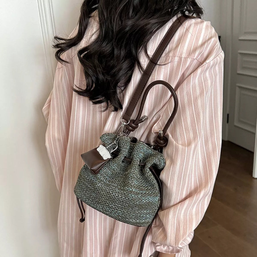 Woven Drawstring Crossbody Bag Apparel and Accessories