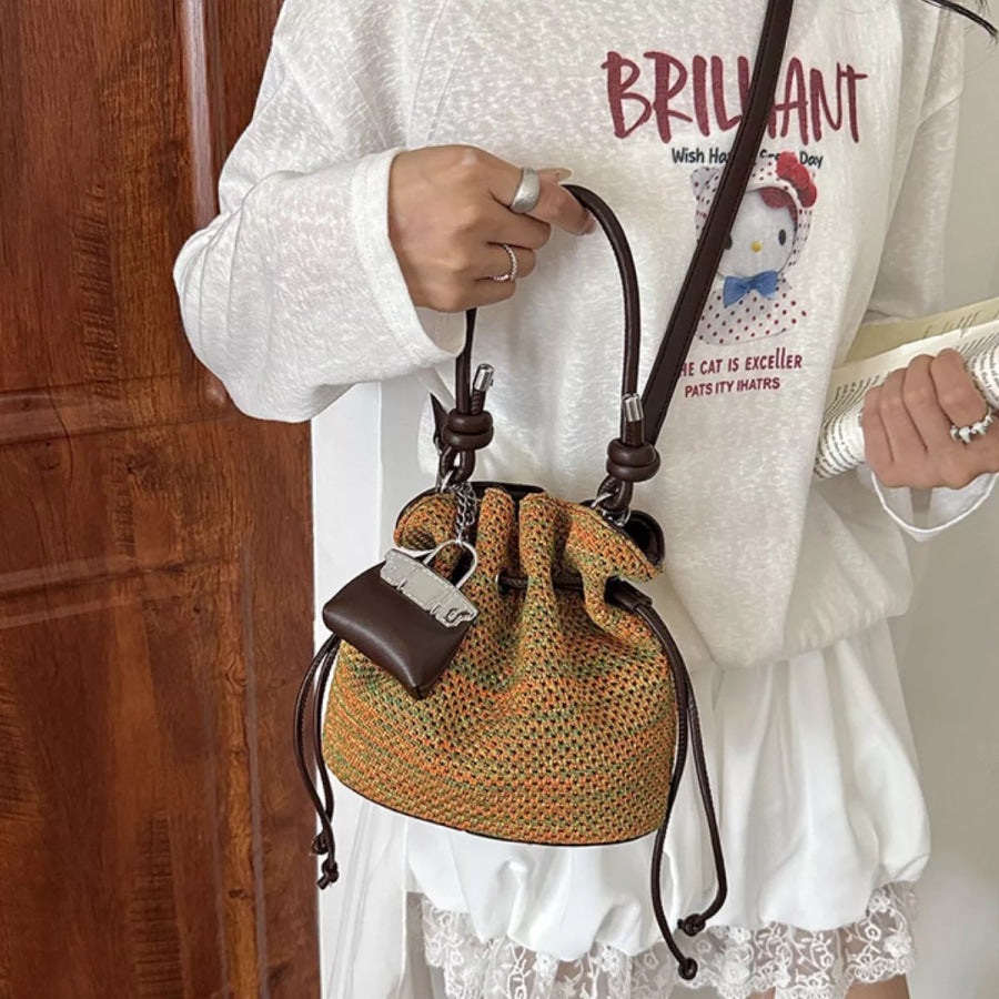 Woven Drawstring Crossbody Bag Apparel and Accessories
