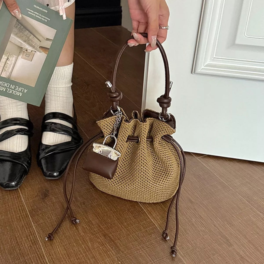 Woven Drawstring Crossbody Bag Khaki / One Size Apparel and Accessories