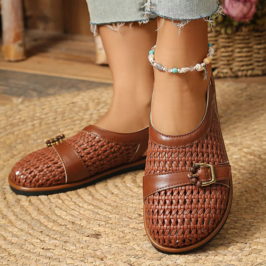 Woven Flat Sandals with Buckle Detail Apparel and Accessories