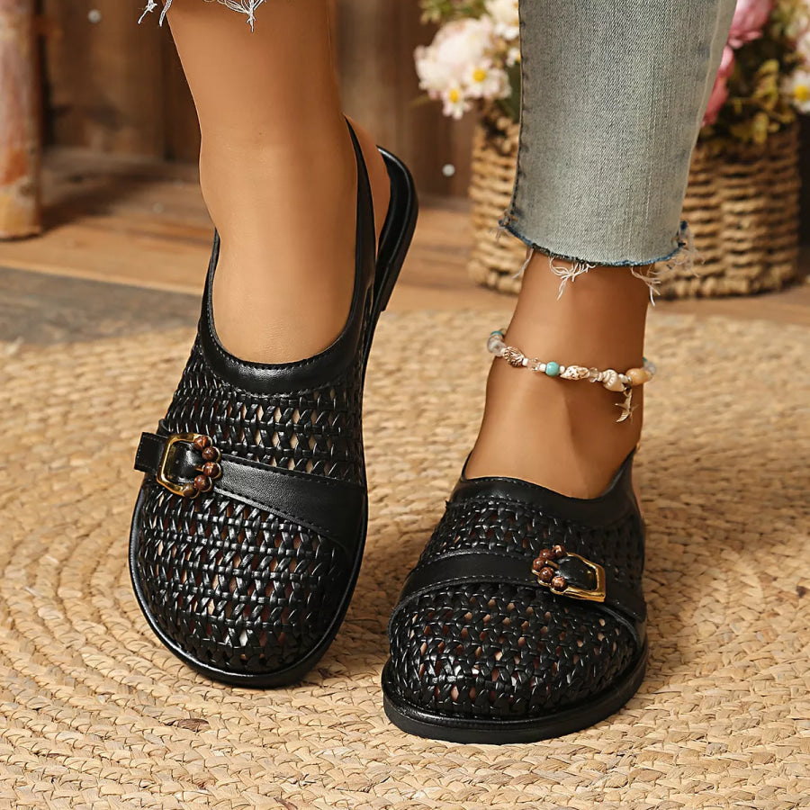 Woven Flat Sandals with Buckle Detail Apparel and Accessories
