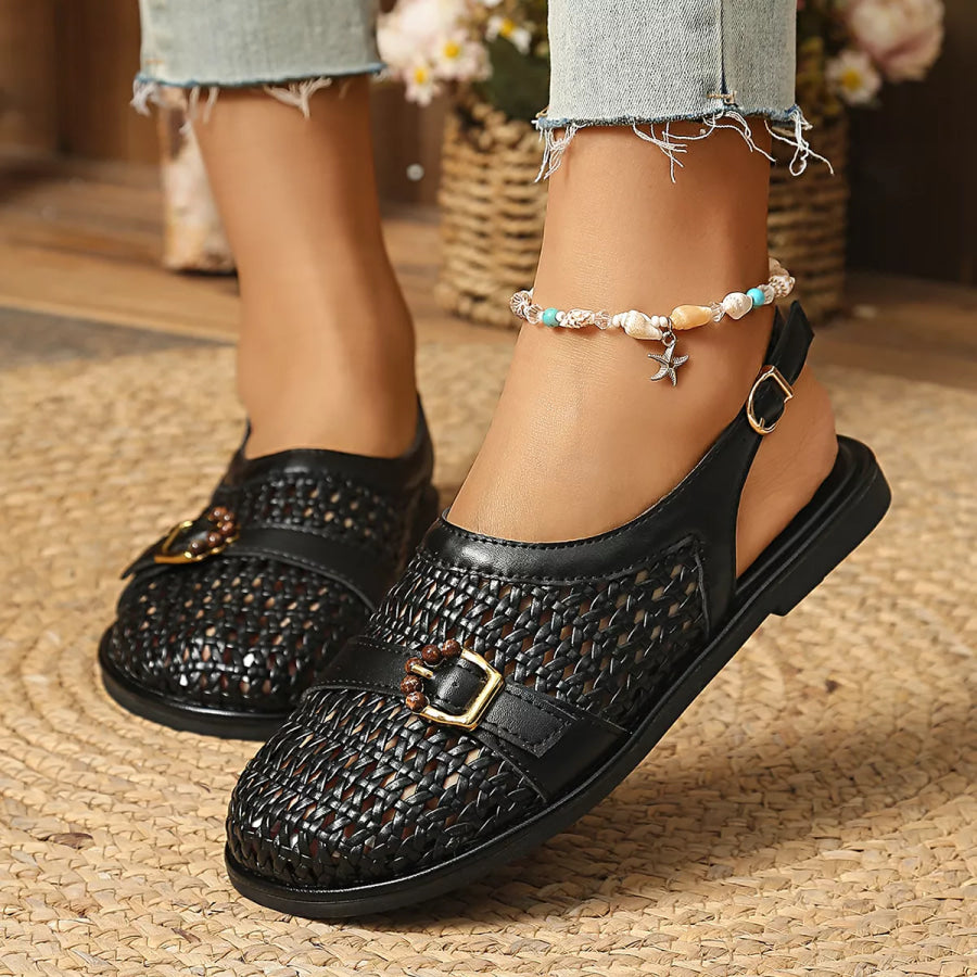 Woven Flat Sandals with Buckle Detail Apparel and Accessories