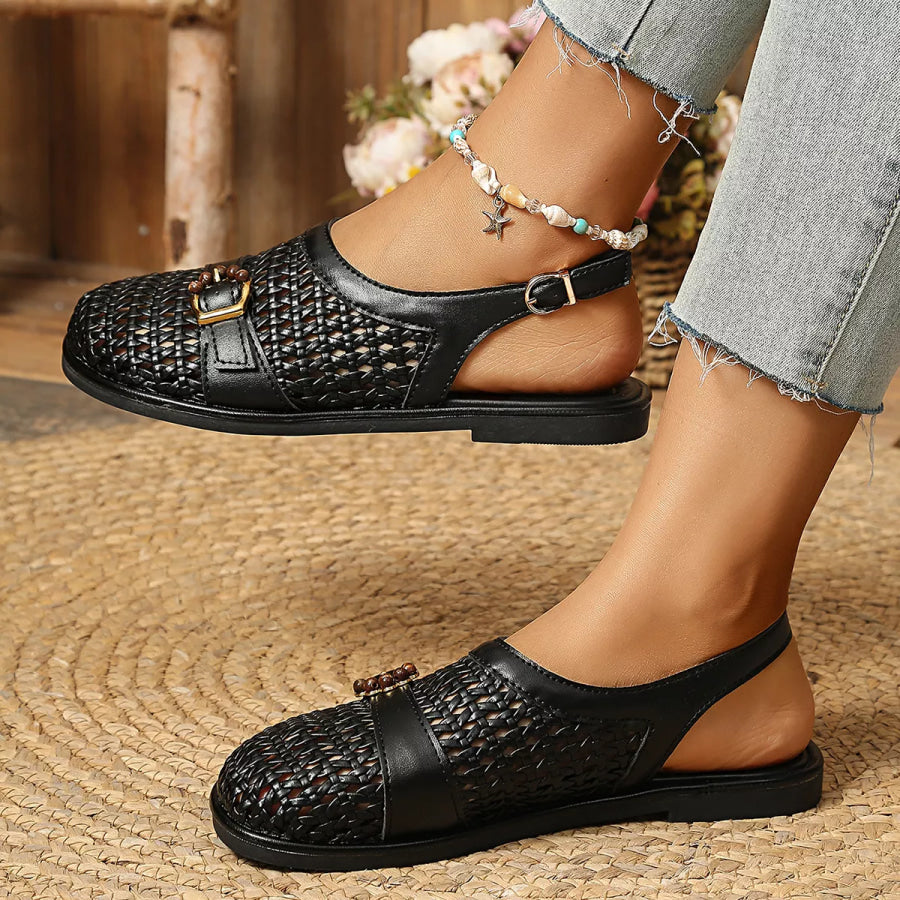 Woven Flat Sandals with Buckle Detail Apparel and Accessories