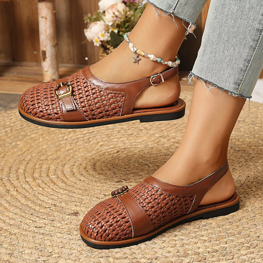 Woven Flat Sandals with Buckle Detail Apparel and Accessories