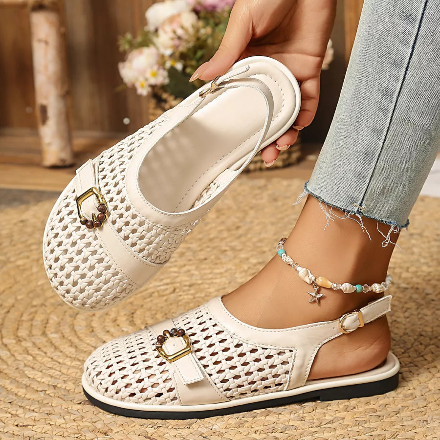 Woven Flat Sandals with Buckle Detail White / 36 Apparel and Accessories