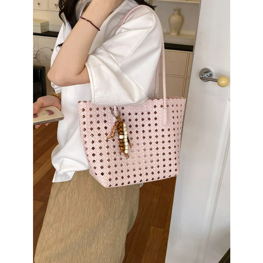 Woven Hollow-Out Shoulder Bag Pink / One Size Apparel and Accessories