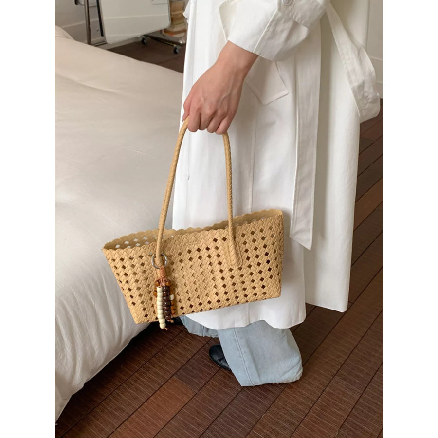 Woven Hollow-Out Shoulder Bag Yellow / One Size Apparel and Accessories