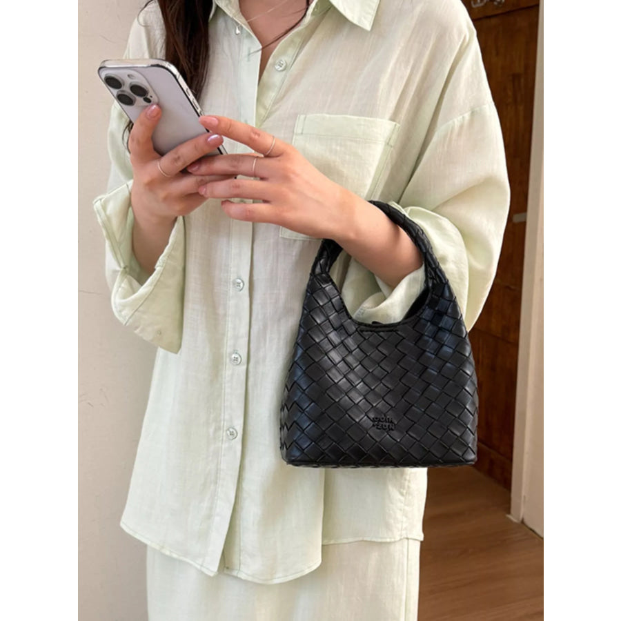 Woven Leather Crossbody Bag Black / onesize Apparel and Accessories