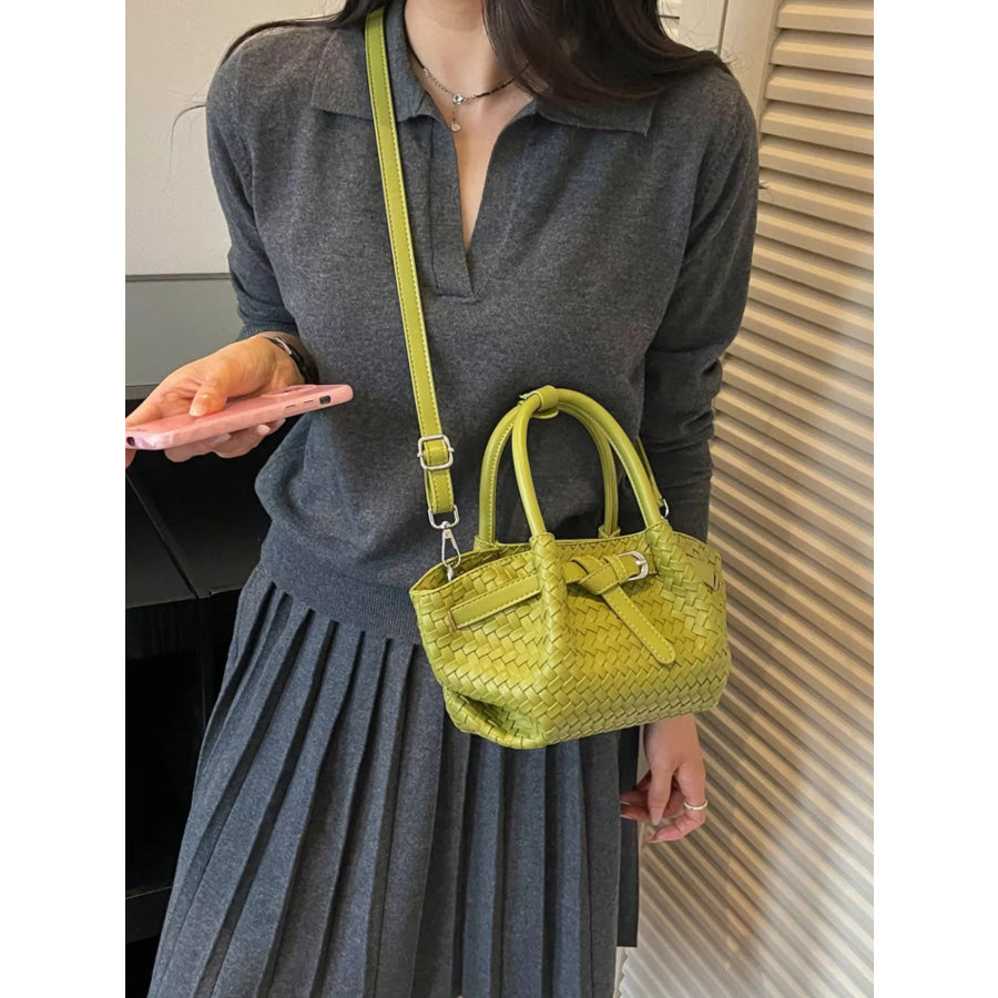 Woven Leather Crossbody Bag Green / onesize Apparel and Accessories