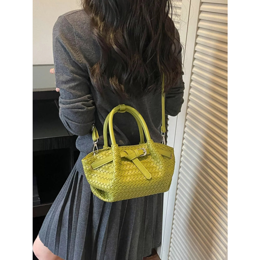 Woven Leather Crossbody Bag Green / onesize Apparel and Accessories