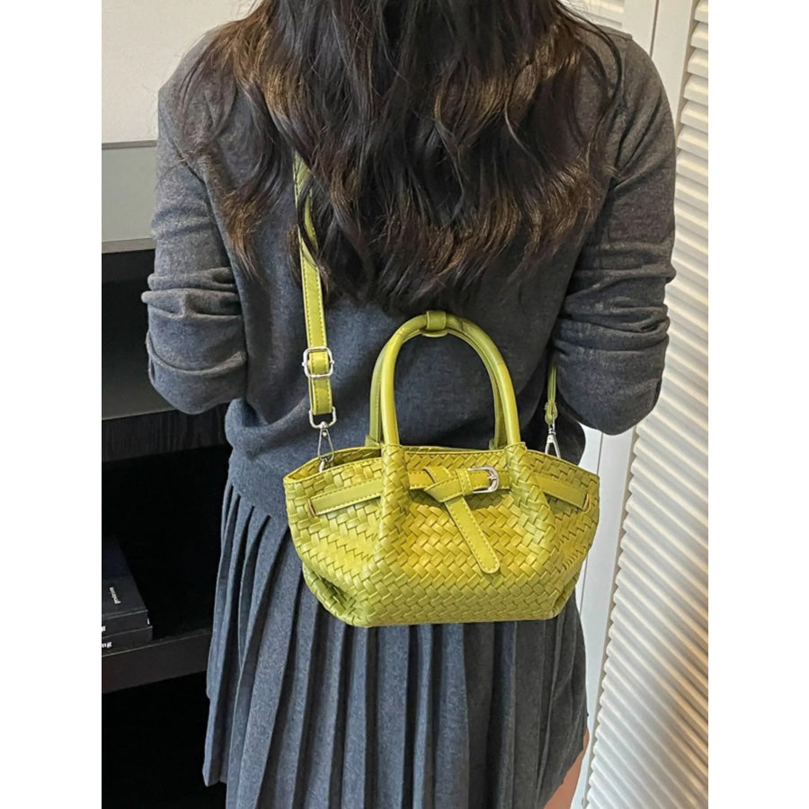 Woven Leather Crossbody Bag Green / onesize Apparel and Accessories