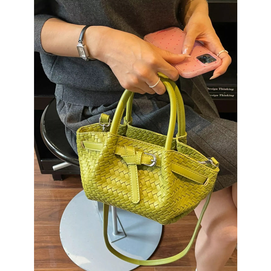 Woven Leather Crossbody Bag Green / onesize Apparel and Accessories