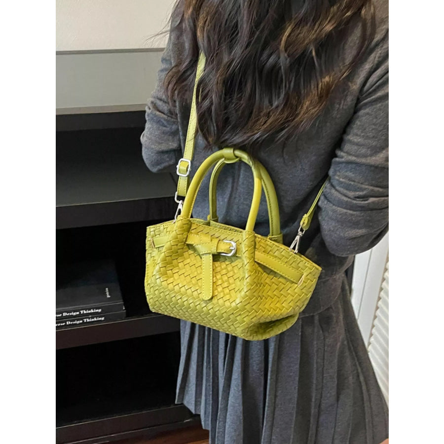 Woven Leather Crossbody Bag Green / onesize Apparel and Accessories