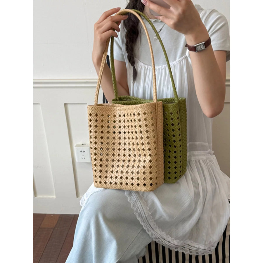 Woven Leather Handbag with Matching Pouch Apparel and Accessories
