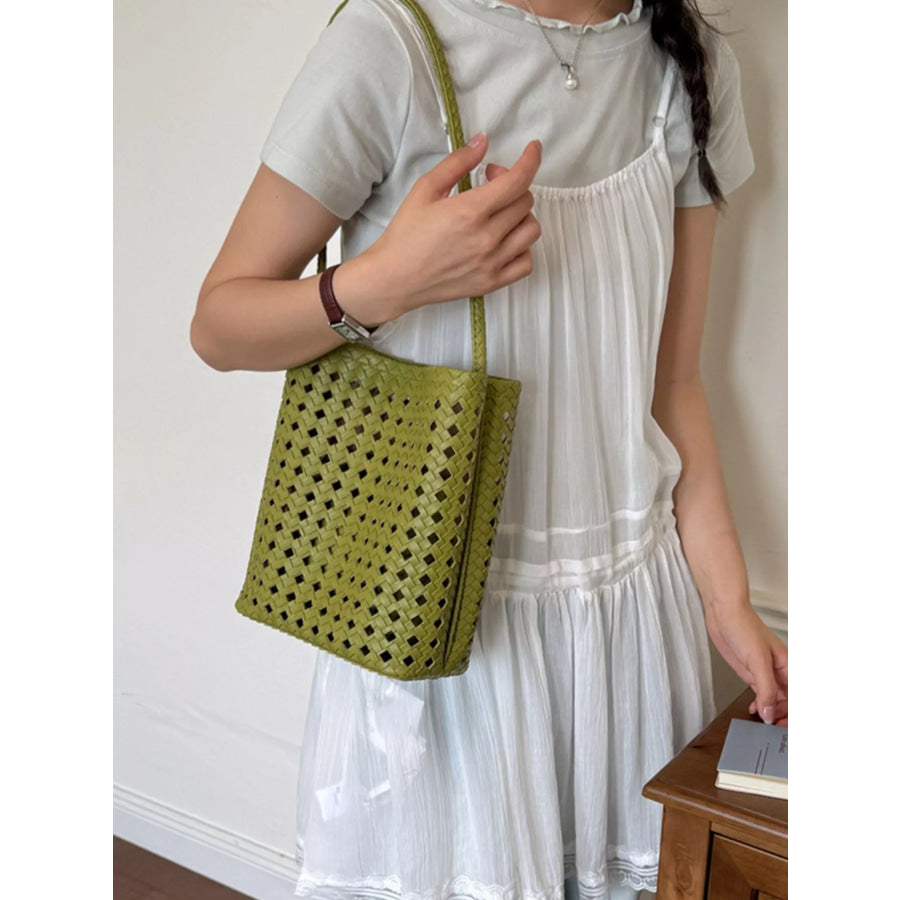 Woven Leather Handbag with Matching Pouch Apparel and Accessories