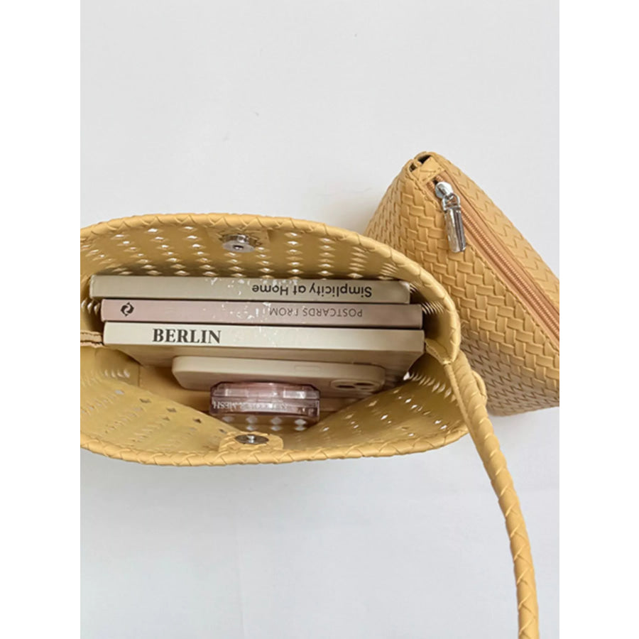Woven Leather Handbag with Matching Pouch Apparel and Accessories