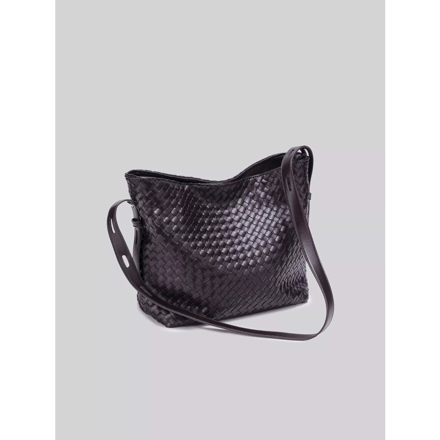 Woven Leather Hobo Shoulder Bag Brown / One Size Apparel and Accessories
