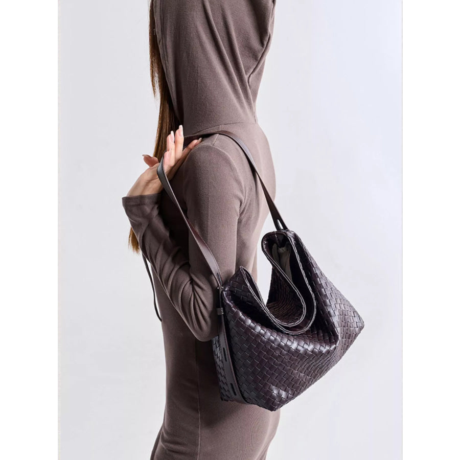 Woven Leather Hobo Shoulder Bag Brown / One Size Apparel and Accessories