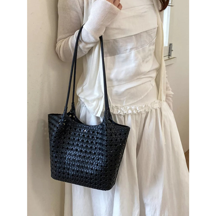 Woven Leather Shoulder Bag Black / onesize Apparel and Accessories