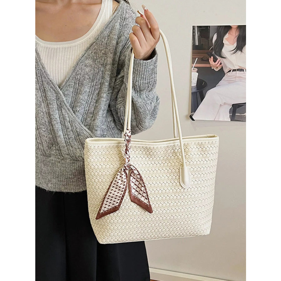 Woven Leather Shoulder Bag Beige / onesize Apparel and Accessories