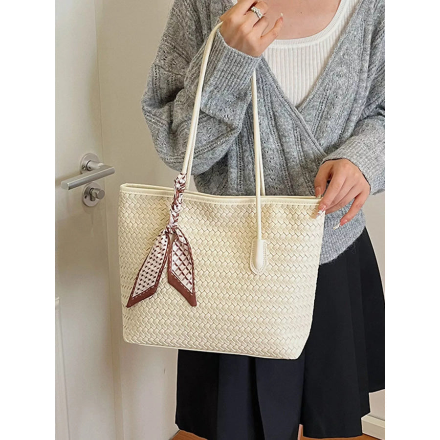 Woven Leather Shoulder Bag Beige / onesize Apparel and Accessories