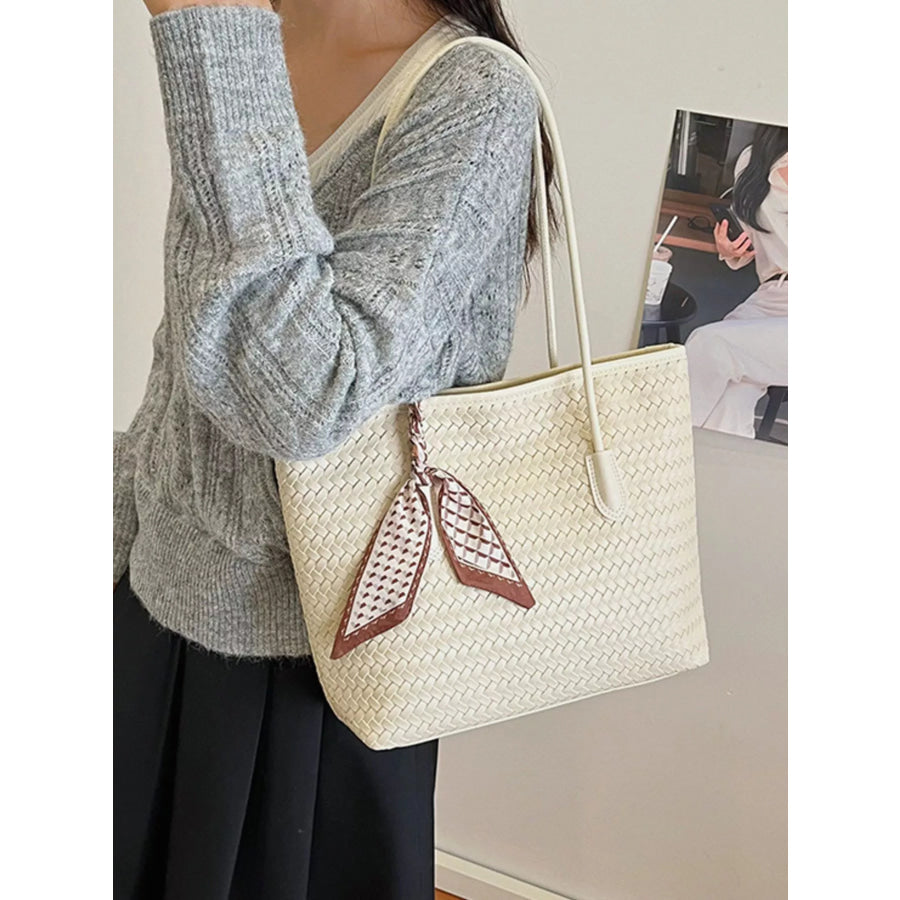 Woven Leather Shoulder Bag Beige / onesize Apparel and Accessories