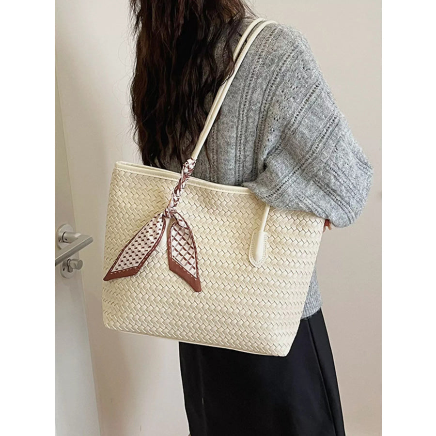 Woven Leather Shoulder Bag Beige / onesize Apparel and Accessories