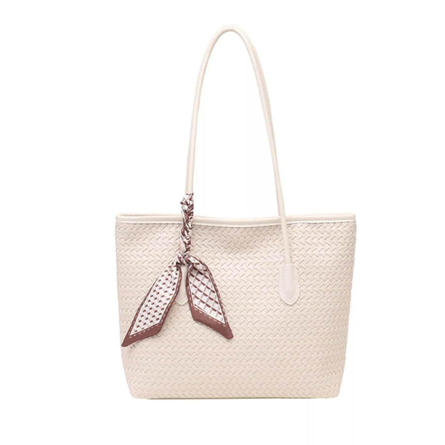 Woven Leather Shoulder Bag Beige / onesize Apparel and Accessories