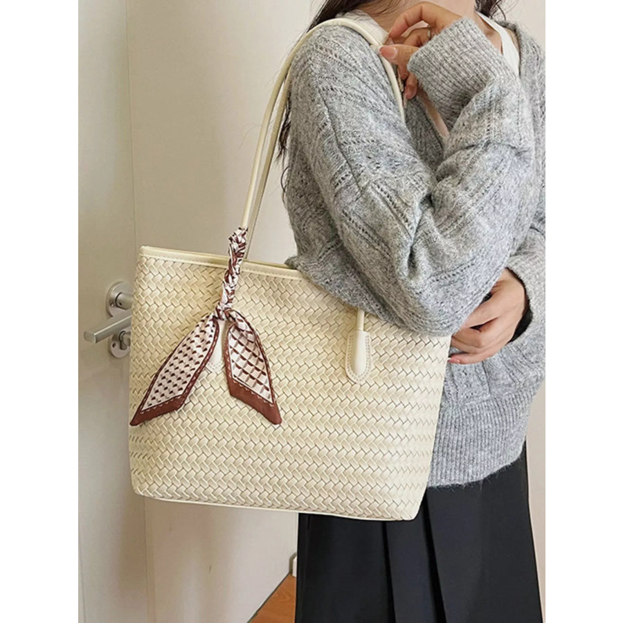 Woven Leather Shoulder Bag Beige / onesize Apparel and Accessories