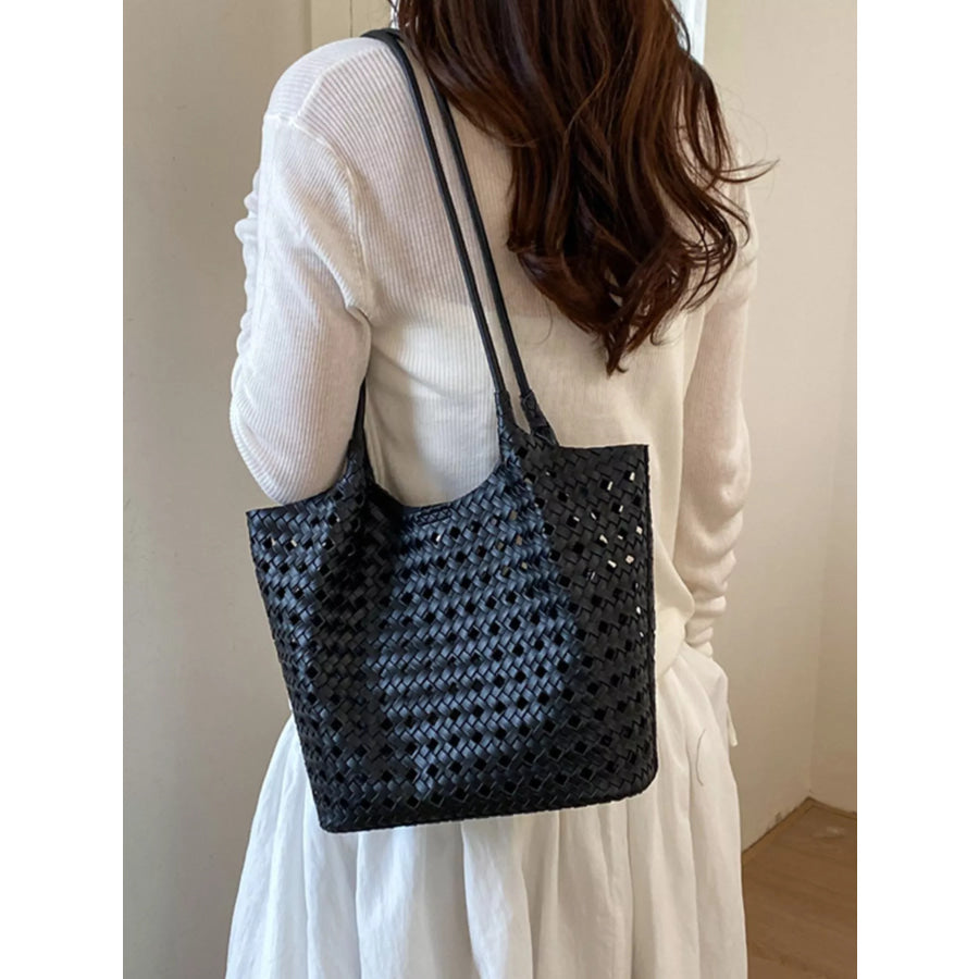 Woven Leather Shoulder Bag Black / onesize Apparel and Accessories