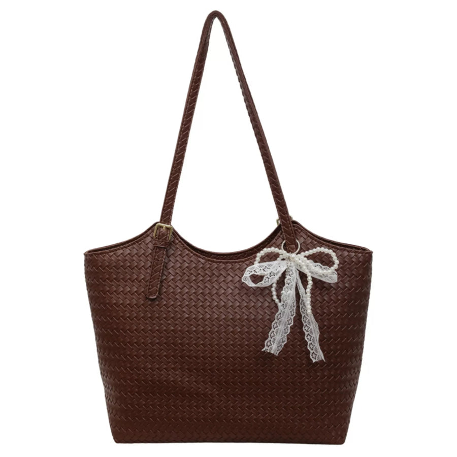 Woven Leather Shoulder Bag Brown / One Size Apparel and Accessories