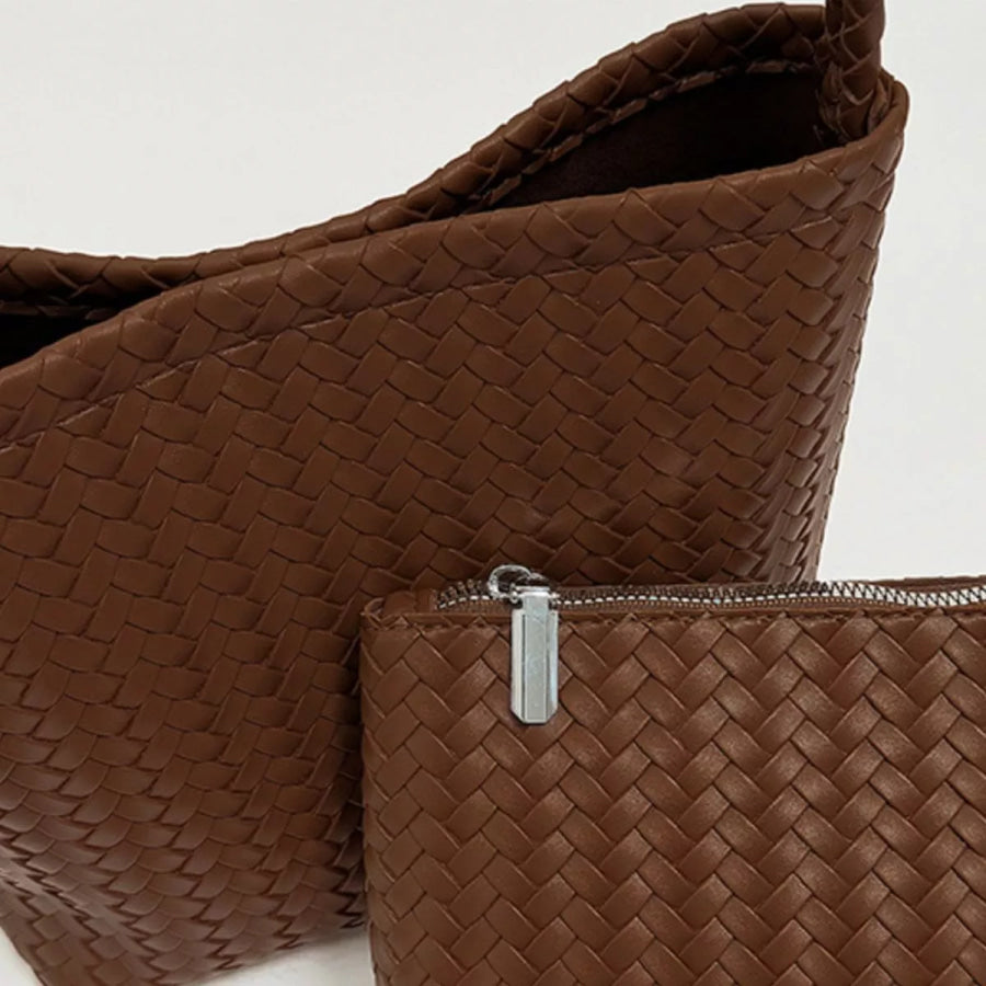 Woven Leather Shoulder Bag Brown / One Size Apparel and Accessories