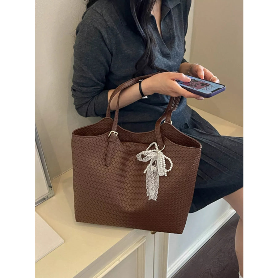 Woven Leather Shoulder Bag Brown / One Size Apparel and Accessories