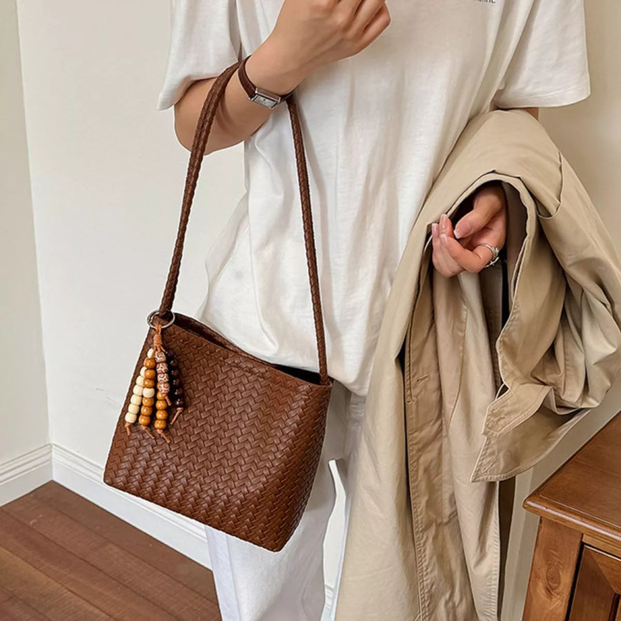 Woven Leather Shoulder Bag Brown / One Size Apparel and Accessories
