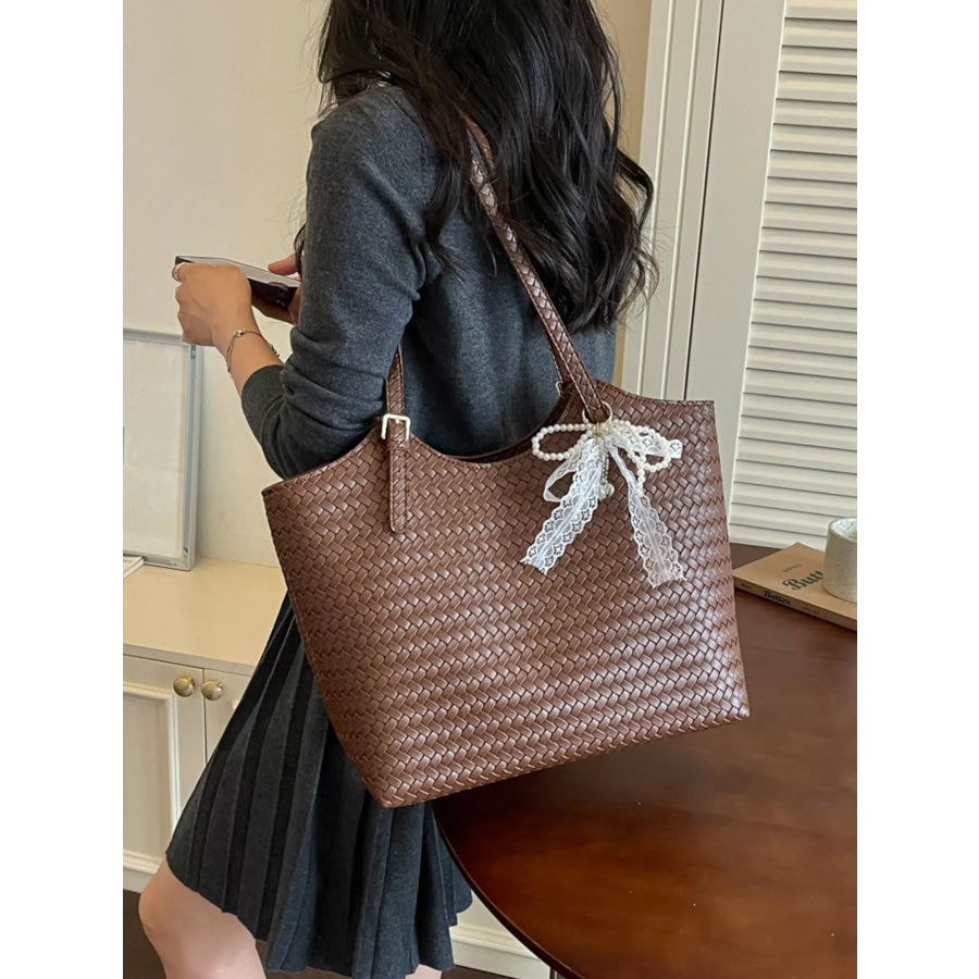 Woven Leather Shoulder Bag Brown / One Size Apparel and Accessories