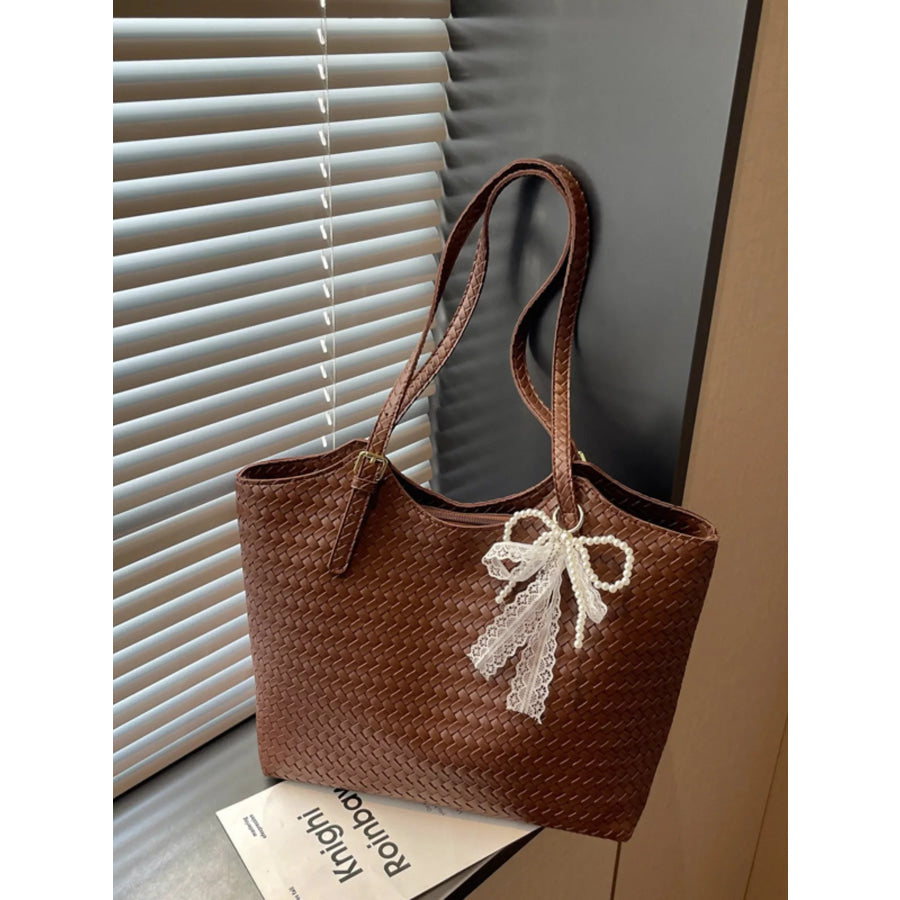 Woven Leather Shoulder Bag Brown / One Size Apparel and Accessories