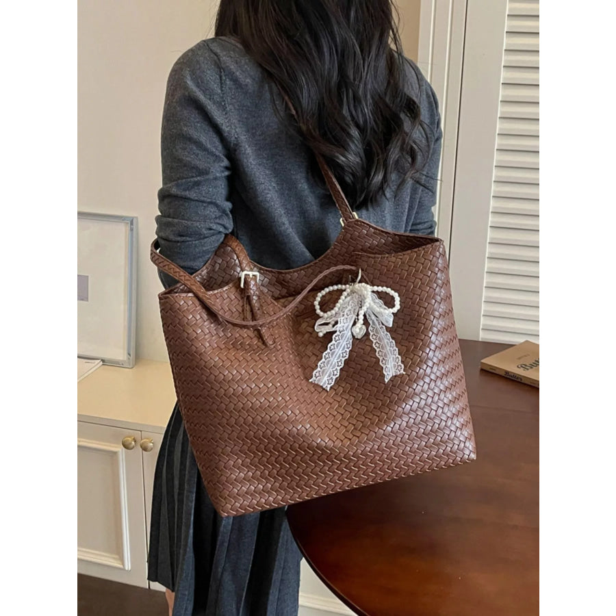 Woven Leather Shoulder Bag Brown / One Size Apparel and Accessories