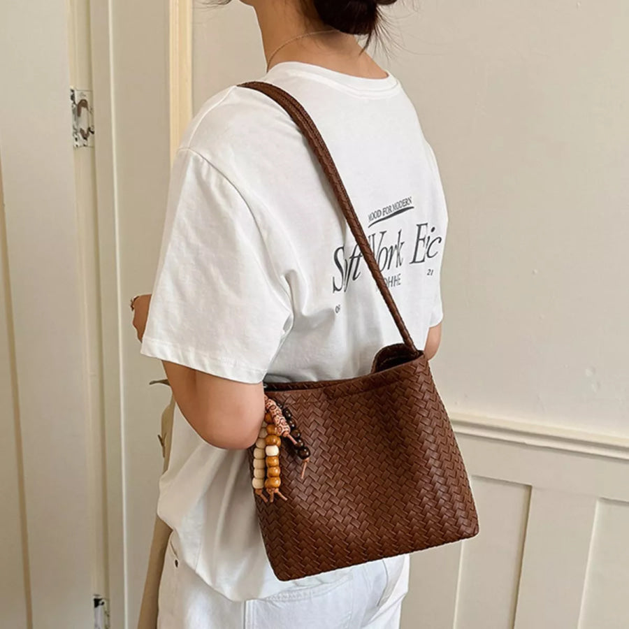 Woven Leather Shoulder Bag Brown / One Size Apparel and Accessories