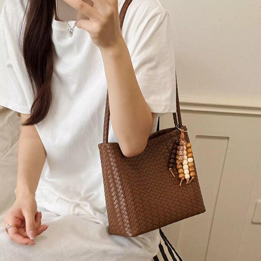 Woven Leather Shoulder Bag Brown / One Size Apparel and Accessories