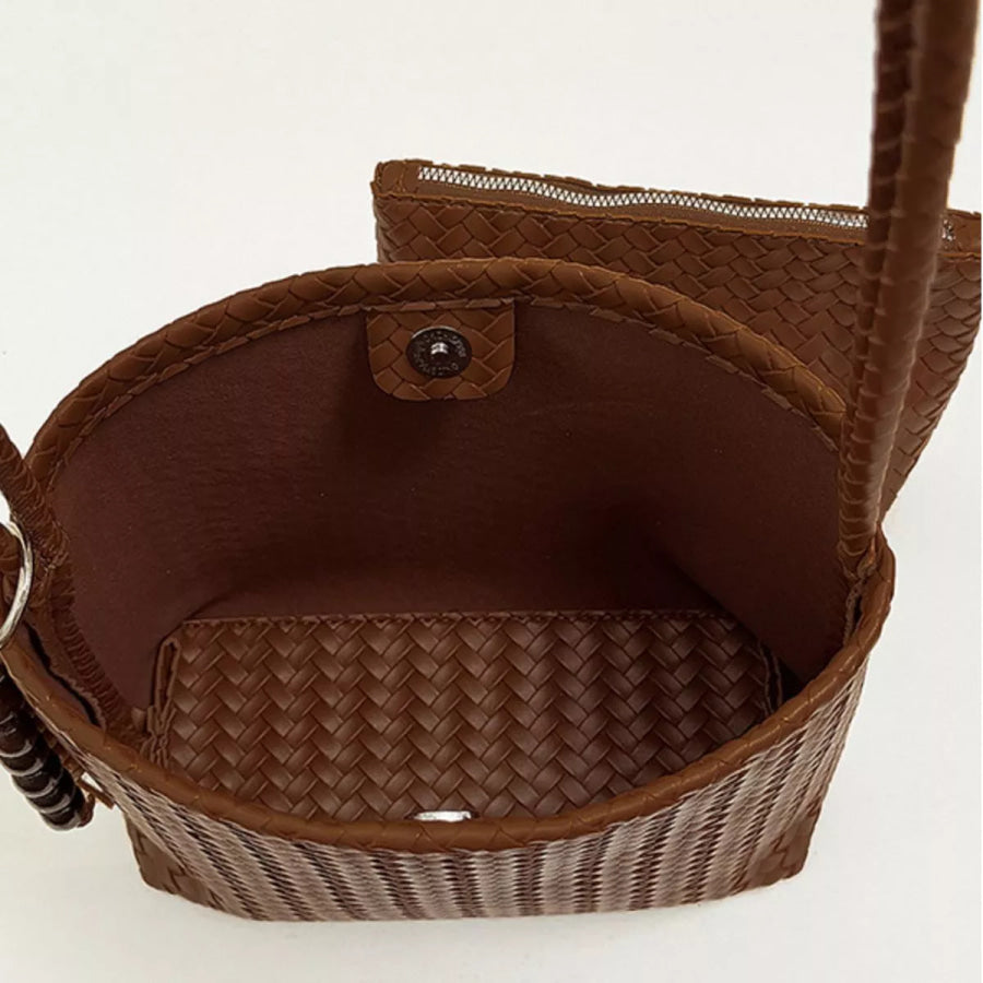 Woven Leather Shoulder Bag Brown / One Size Apparel and Accessories