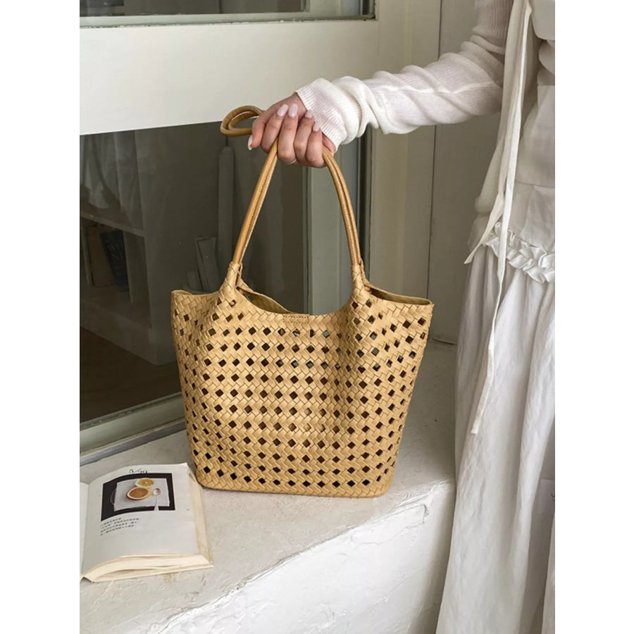 Woven Leather Shoulder Bag Brown / onesize Apparel and Accessories