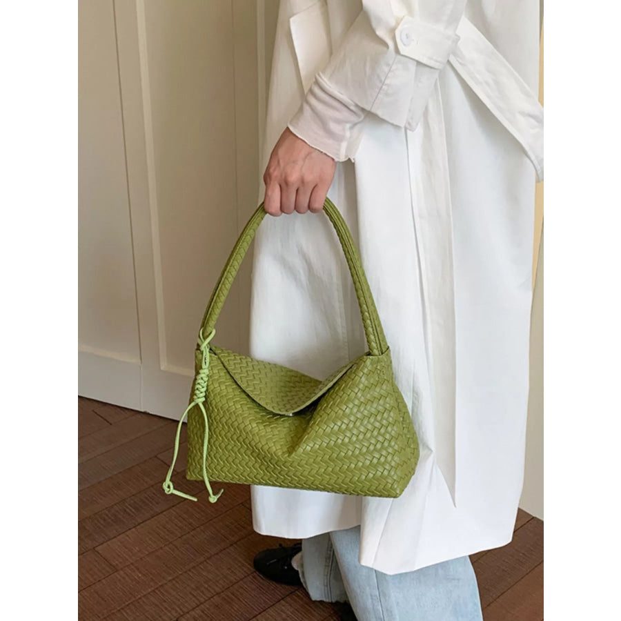 Woven Leather Shoulder Bag Green / onesize Apparel and Accessories