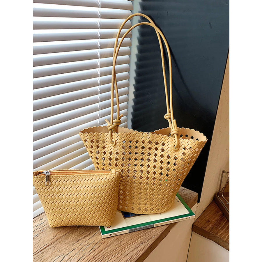 Woven Leather Shoulder Bag Mustard / onesize Apparel and Accessories